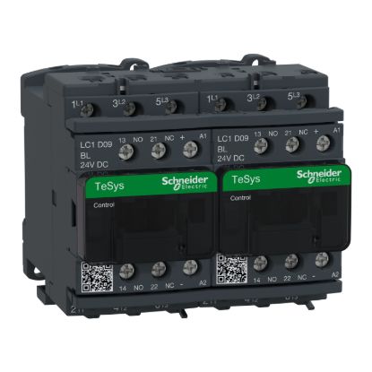 Picture of Reversing Contactor, TeSys Deca, 3P(3NO),AC-3, <=440V 9A, 24V DC low consumption coil, screw clamp terminals