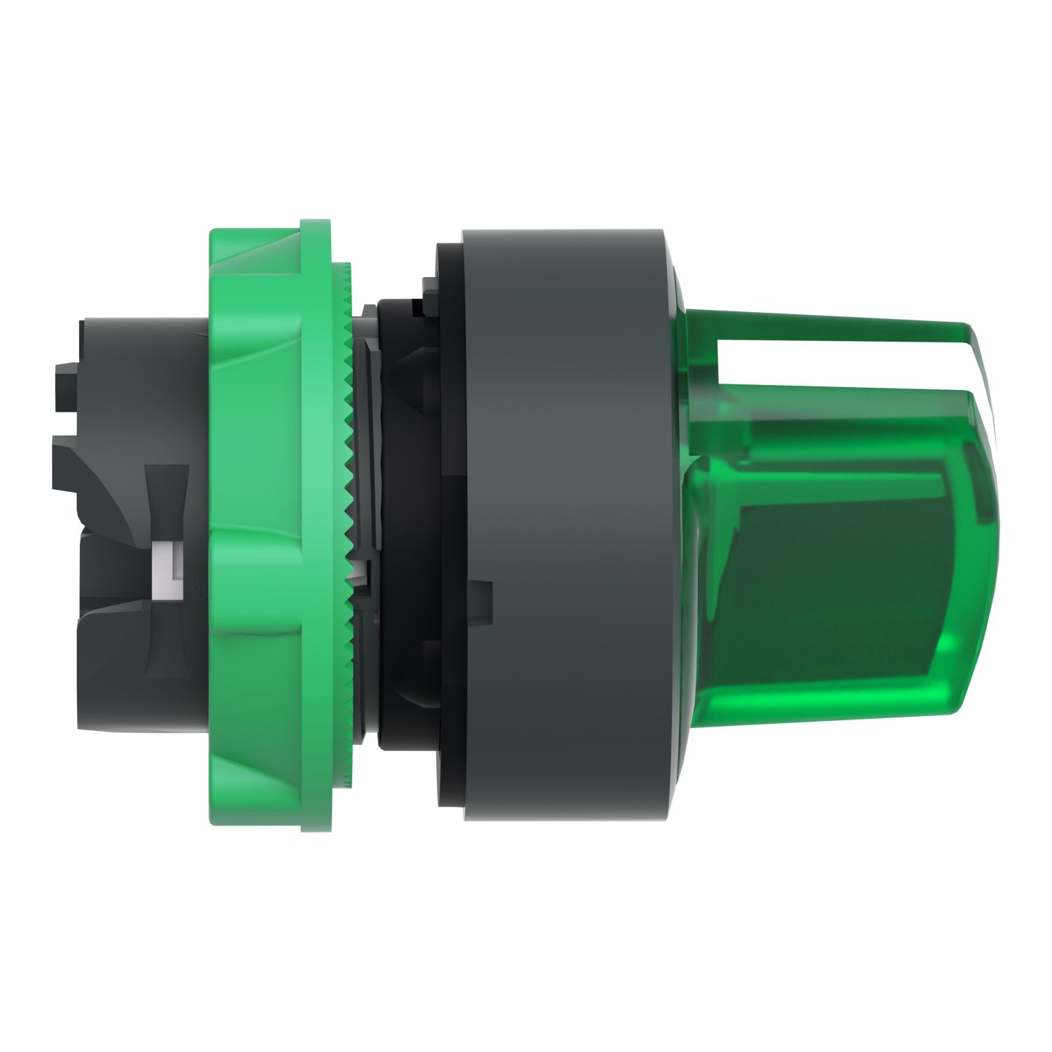 Picture of Head for illuminated selector switch, Harmony XB5, Harmony XALF, grey plastic, green handle, 22mm, universal LED, 2 positions