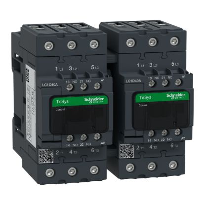 Picture of Reversing Contactor, TeSys Deca, 3P(3NO), AC-3, <=440V, 40A, 120V AC 60Hz coil, screw clamp terminals