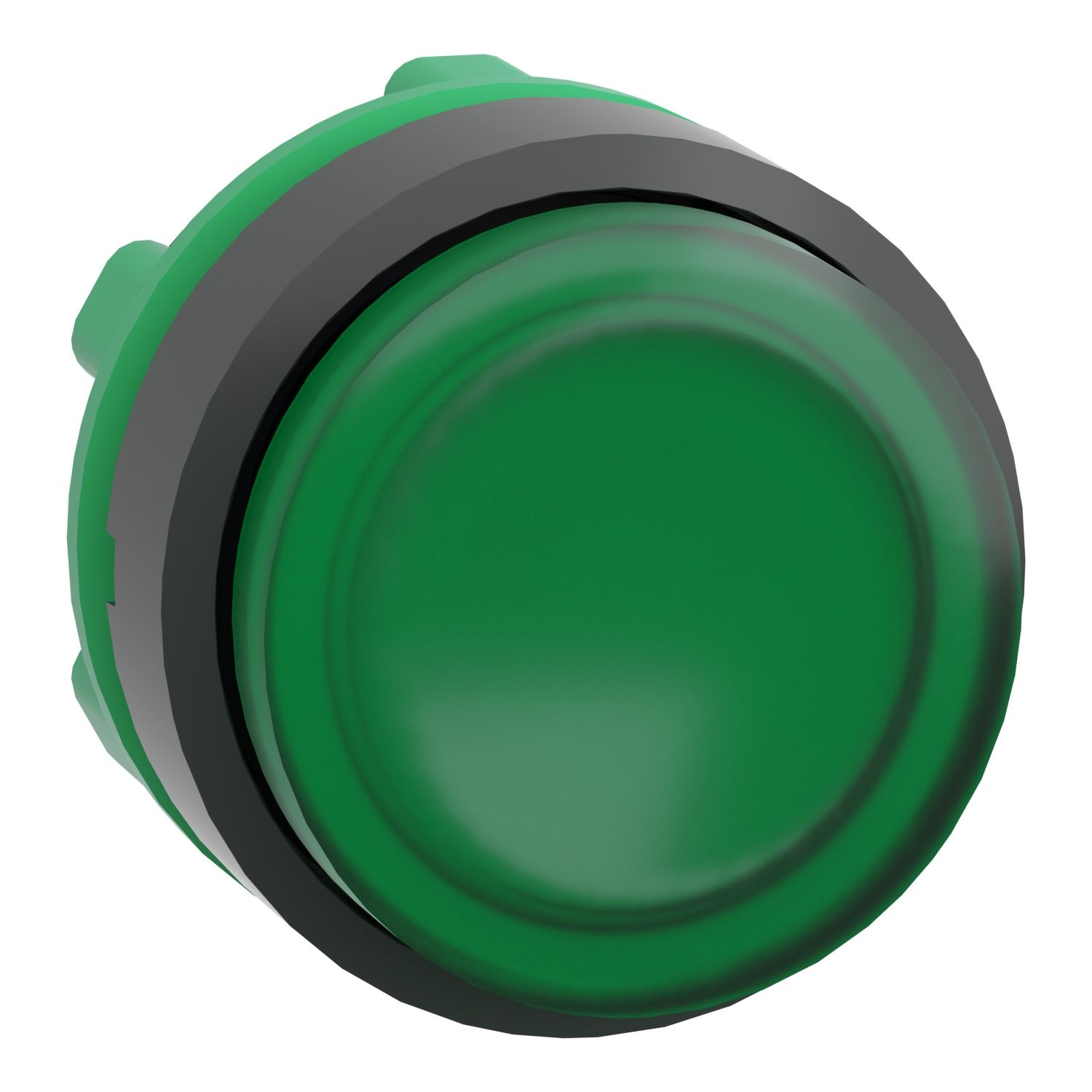Picture of Head for illuminated push button, Harmony XB5, round green projecting, 22mm, universal LED, push to release, unmarked