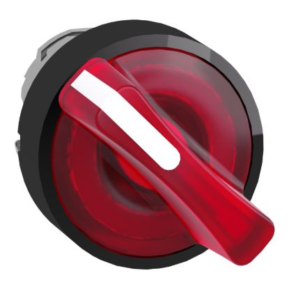 Picture of Head for illuminated selector switch, Harmony XB4, black metal, red handle, 22mm, universal LED, 2 positions, stay put