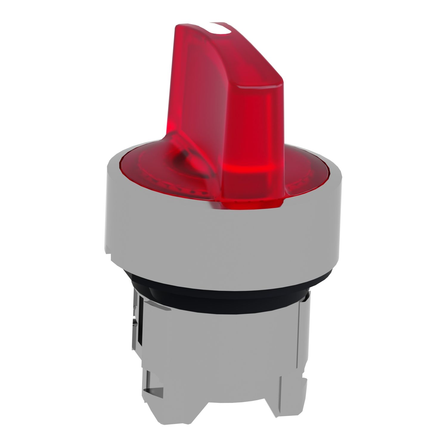 Picture of Head for illuminated selector switch, Harmony XB4, chromium metal, red handle, 22mm, universal LED, 3 positions, stay put