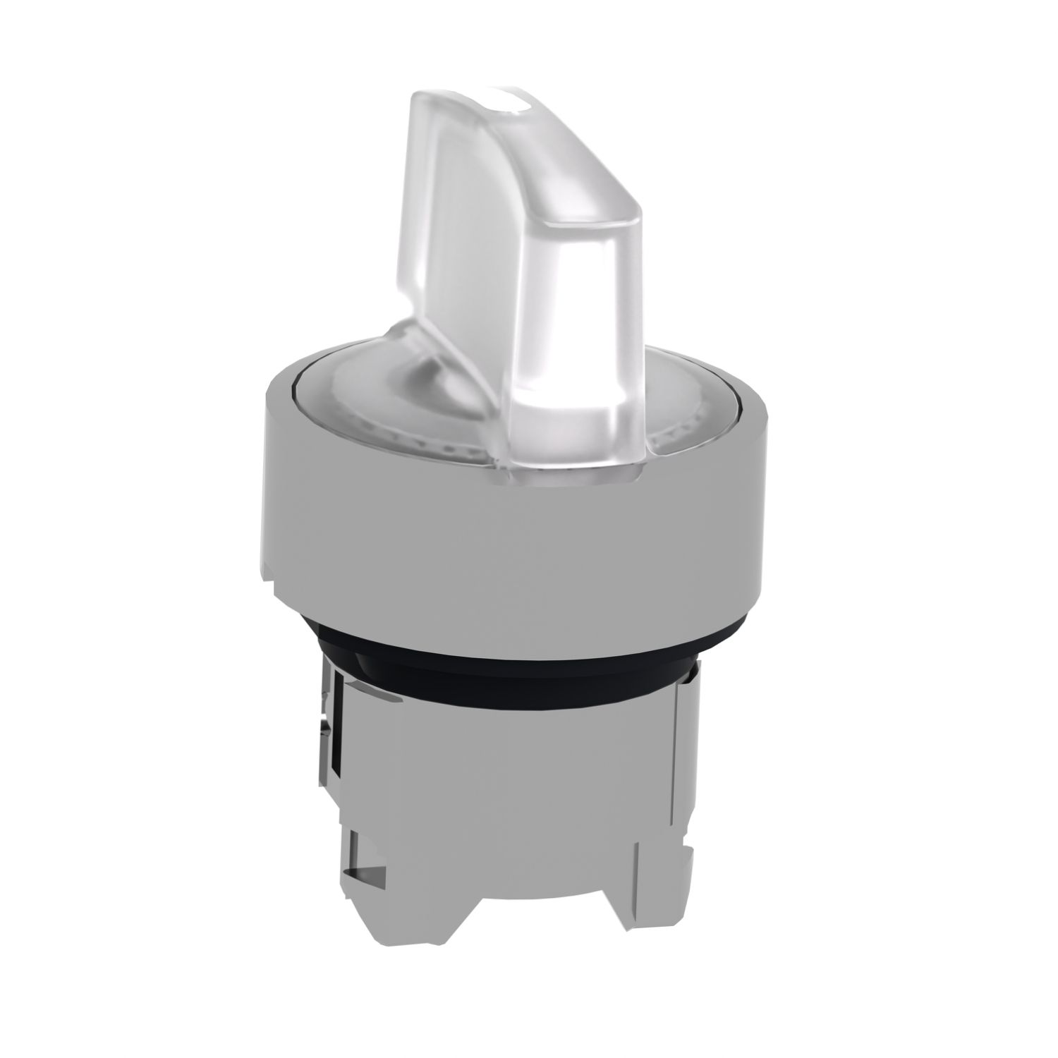 Picture of Head for illuminated selector switch, Harmony XB4, chromium metal, white handle, 22mm, universal LED, 3 positions, to center
