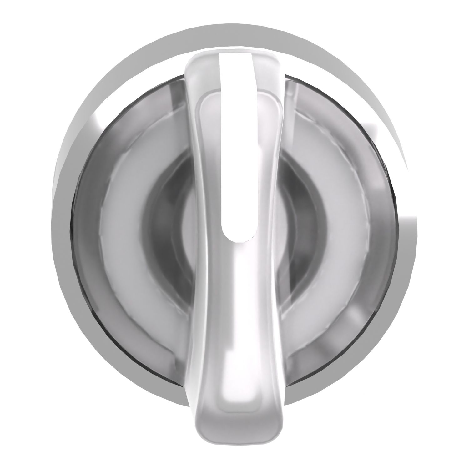 Picture of Head for illuminated selector switch, Harmony XB4, chromium metal, white handle, 22mm, universal LED, 3 positions, to center