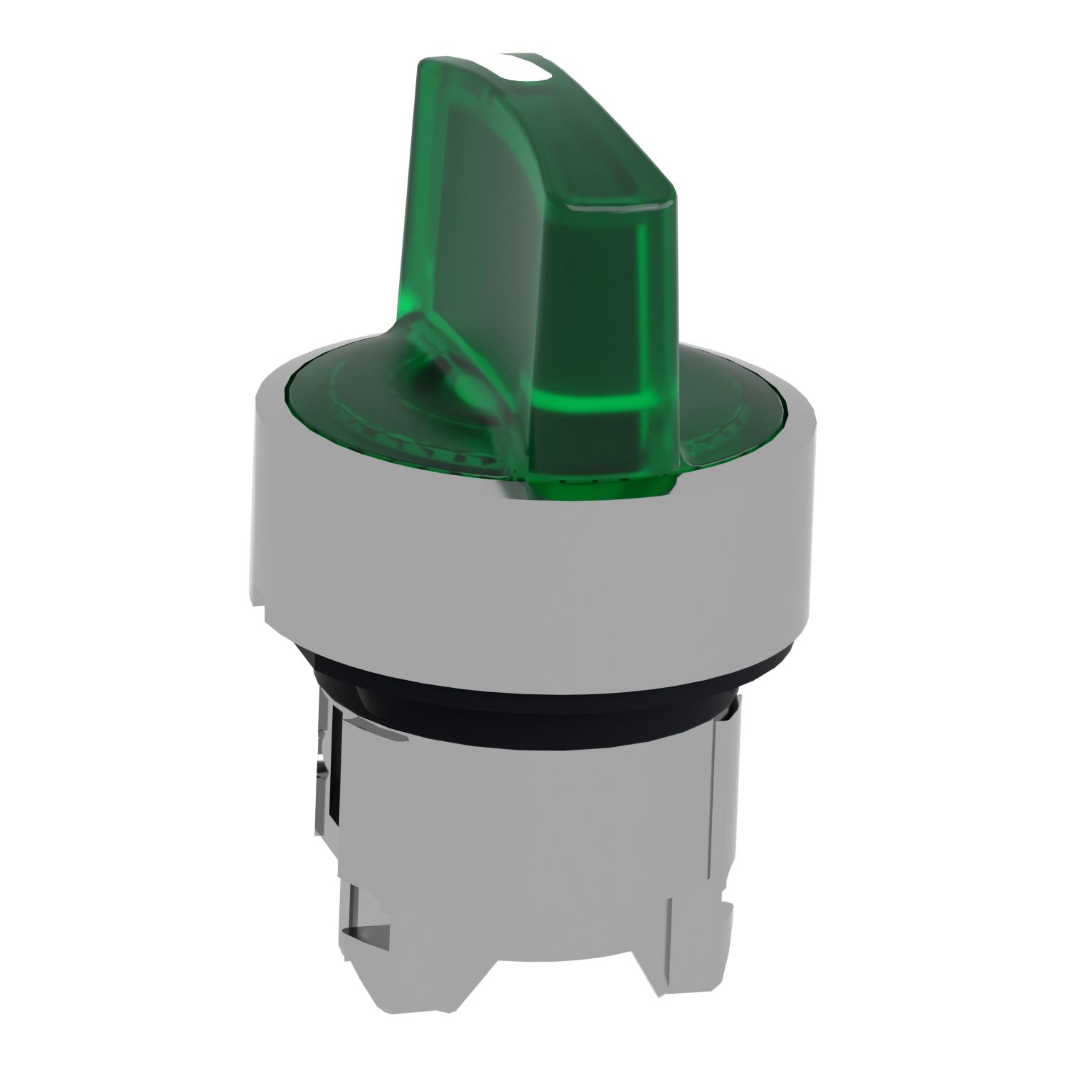 Picture of Head for illuminated selector switch, Harmony XB4, chromium metal, green handle, 22mm, universal LED, 3 positions, left to center