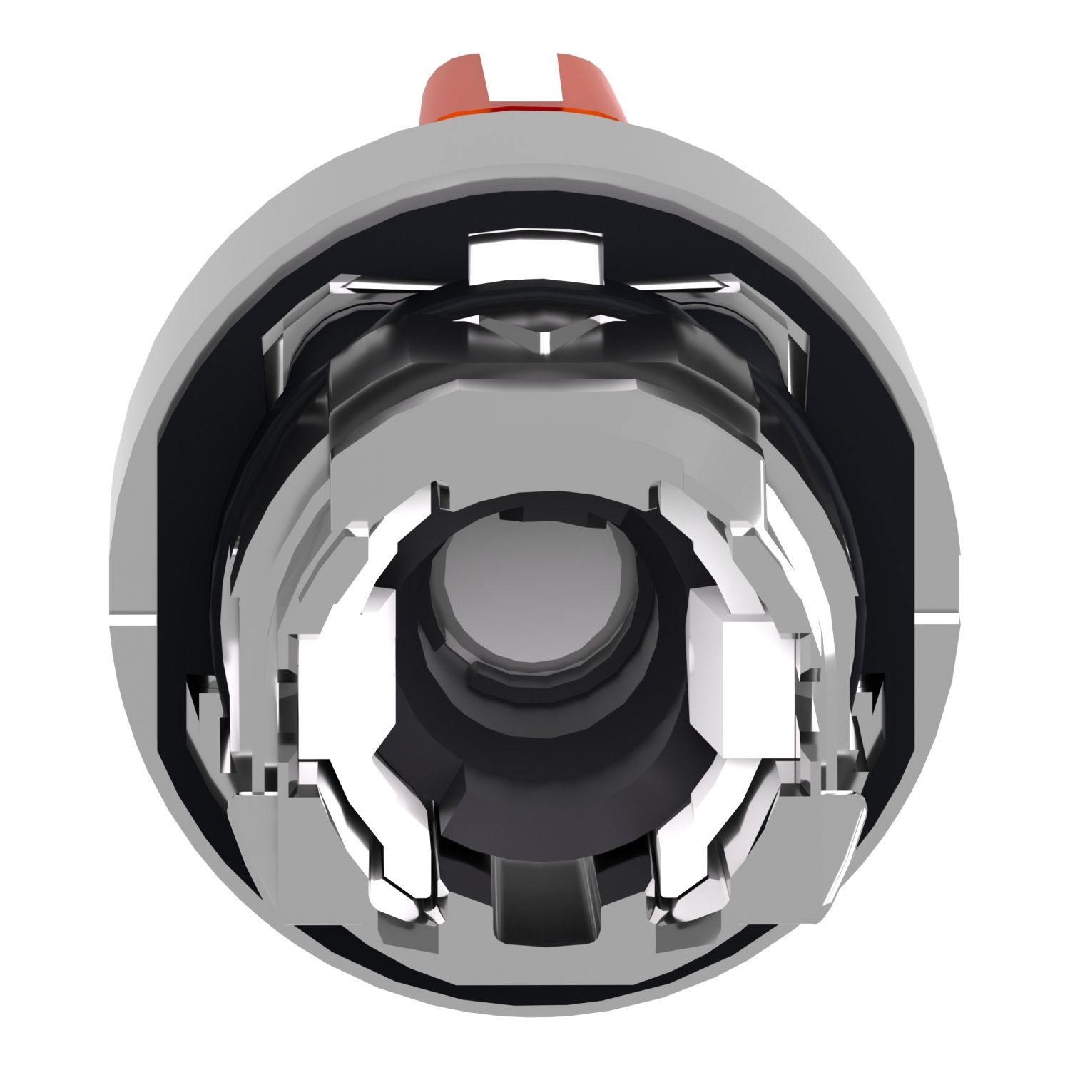 Picture of Head for illuminated selector switch, Harmony XB4, chromium metal, orange handle, 22mm, universal LED, 3 positions,