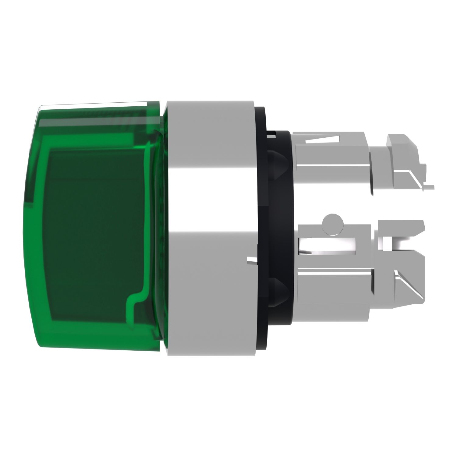 Picture of Head for illuminated selector switch, Harmony XB4, chromium metal, green handle, 22mm, universal LED, 3 positions, to center