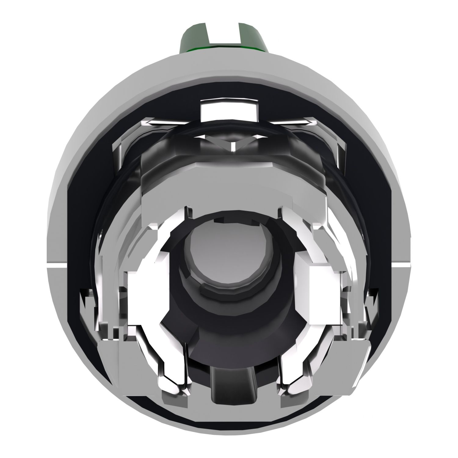 Picture of Head for illuminated selector switch, Harmony XB4, chromium metal, green handle, 22mm, universal LED, 3 positions, right to center