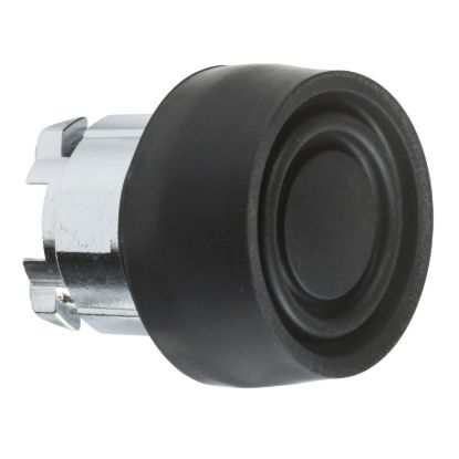 Picture of Push button head, Harmony XB4, metal, flush, black, 22mm, spring return, coloured boot, unmarked
