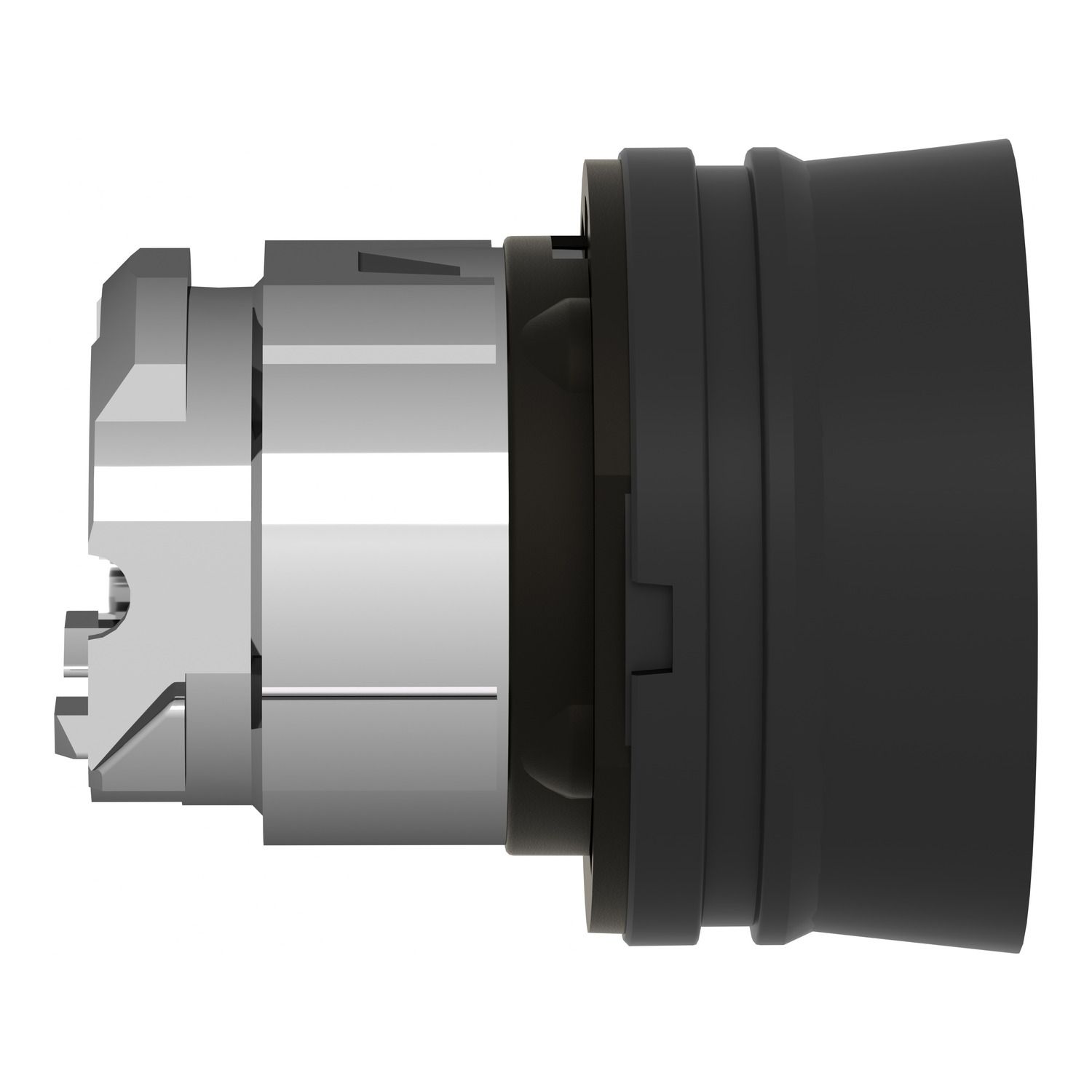 Picture of Push button head, Harmony XB4, metal, flush, black, 22mm, spring return, coloured boot, unmarked