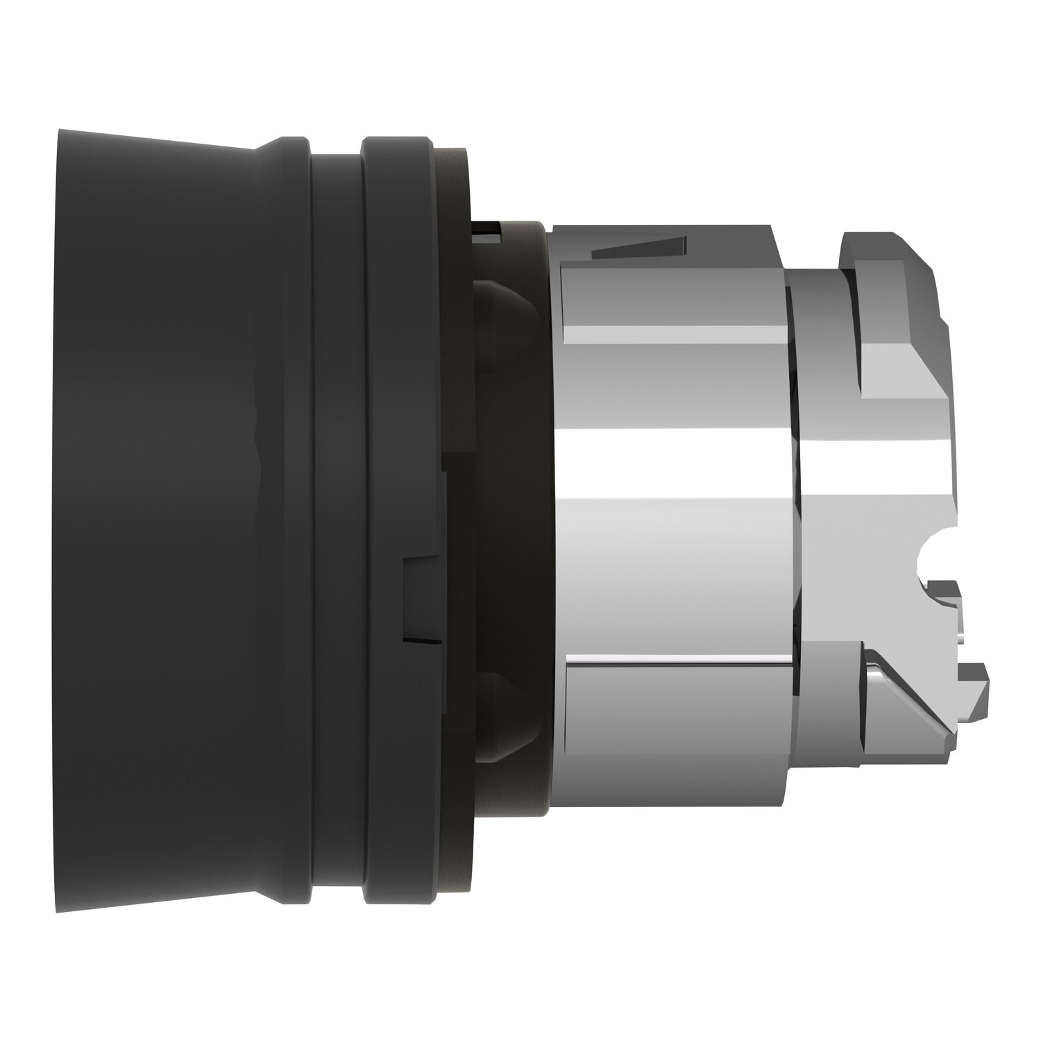 Picture of Push button head, Harmony XB4, metal, flush, black, 22mm, spring return, coloured boot, unmarked