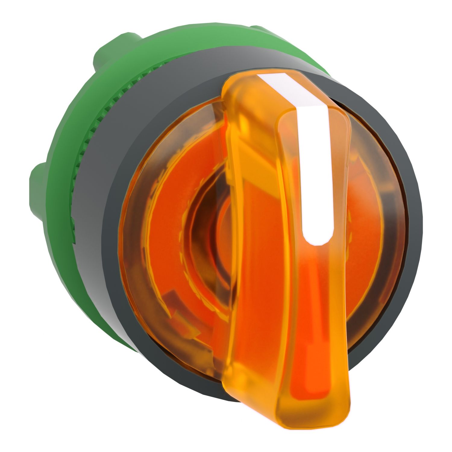 Picture of Head for illuminated selector switch, Harmony XB5, dark grey plastic, orange handle, 22mm, universal LED, 3 positions,