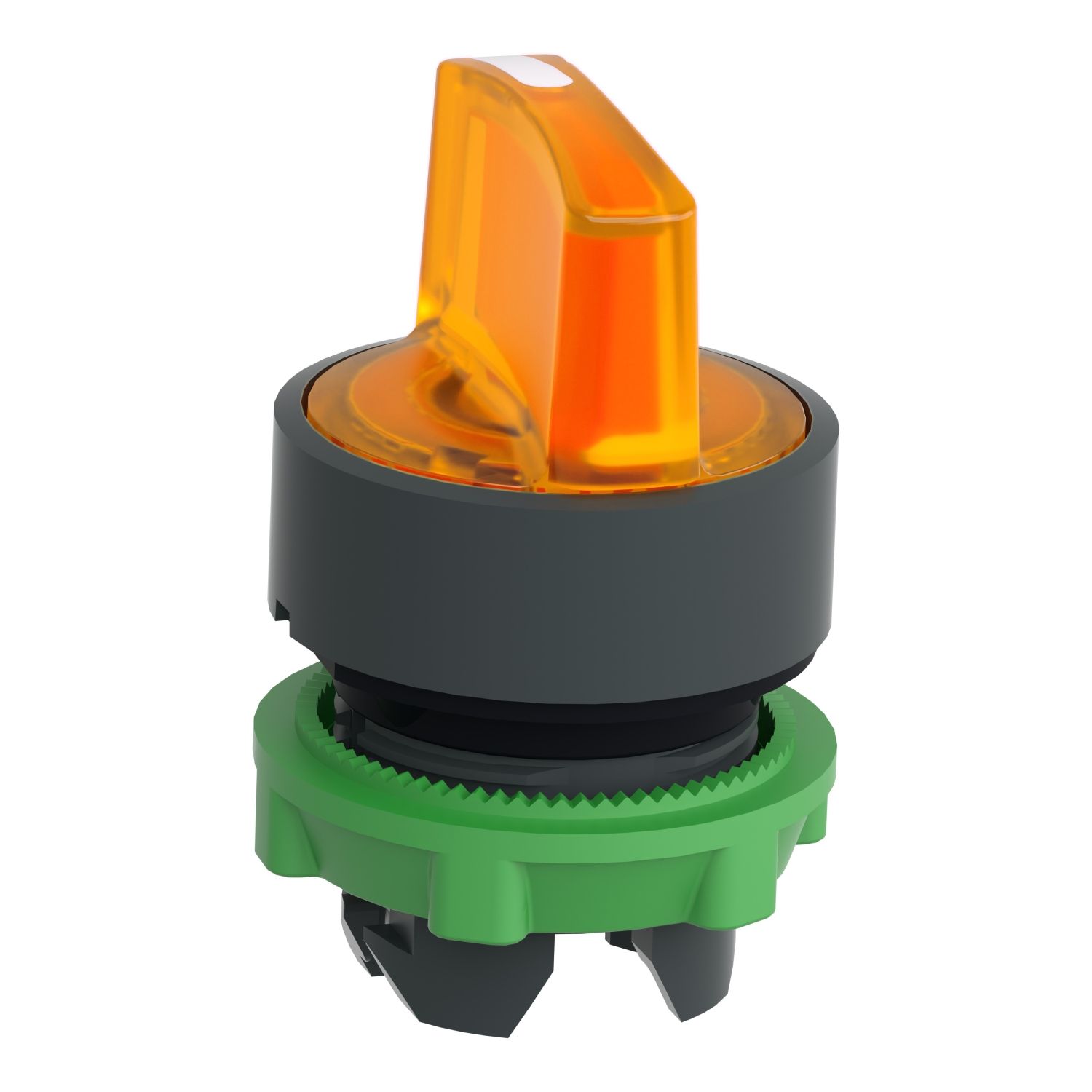 Picture of Head for illuminated selector switch, Harmony XB5, dark grey plastic, orange handle, 22mm, universal LED, 3 positions,