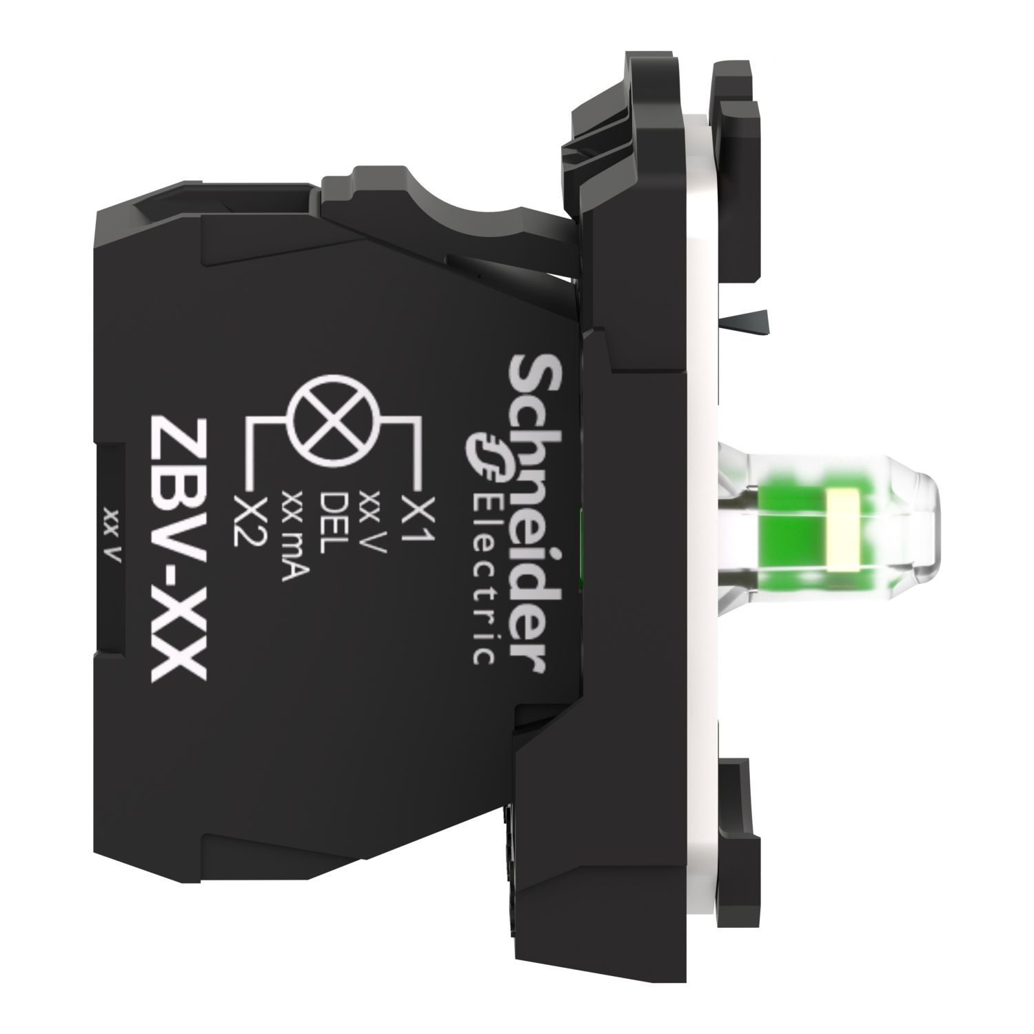 Picture of Complete body light block assembly, Harmony XB5, plastic, universal LED, body fixing collar, 24V AC DC