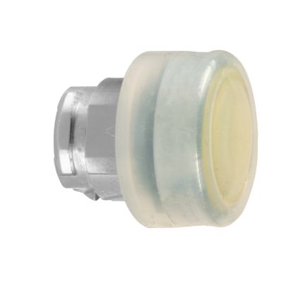 Picture of Head for non illuminated push button, Harmony XB4, yellow flush push button 22mm spring return, unmarked, clear boot, chromium plated metal bezel