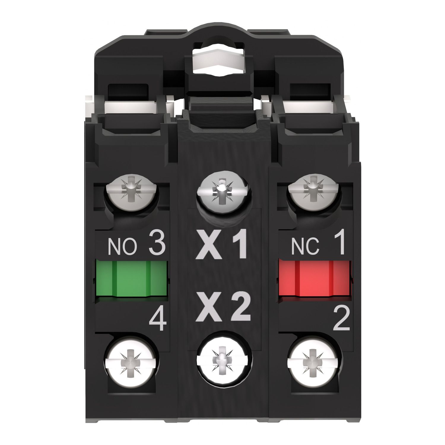 Picture of Light block with body fixing collar, Harmony XB5, plastic, blue, for BA9s bulb, lt 250V, 1NO+1NC