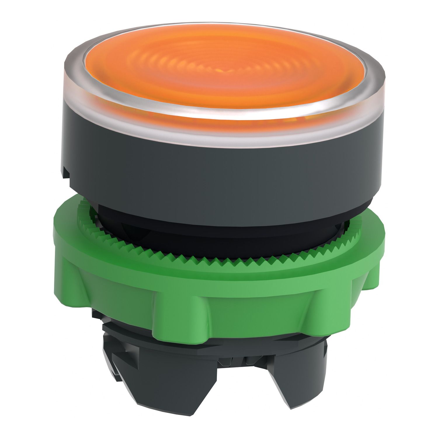 Picture of Head for illuminated push button, Harmony XB5, plastic, orange flush, 22mm, universal LED, spring return, grooved lens
