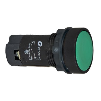 Picture of Push button, Harmony XB7, green flush pushbutton Ø22 mm, spring return, 1 NO, screw clamp terminals unmarked
