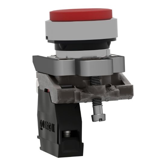 Picture of Push button, Harmony XB4, metal, projecting, red, 22mm, spring return, unmarked, 1NC