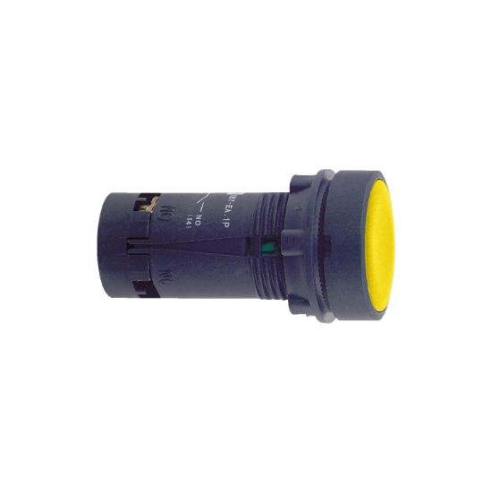Picture of yellow flush pushbutton Ø22 - spring return -1NO- screw clamp terminals-unmarked