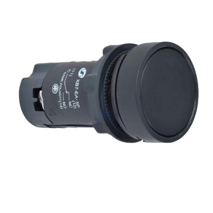 Picture of black flush pushbutton Ø22 - push push-to-release - 1C/O - screw clamp terminals