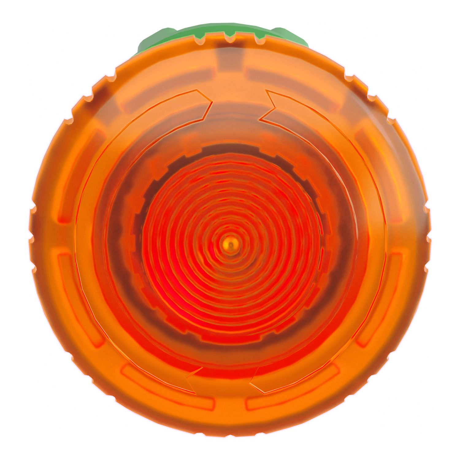Picture of Head for illuminated push button, Harmony XB5, plastic, orange mushroom 40mm, 22mm, latching turn to release, clear boot