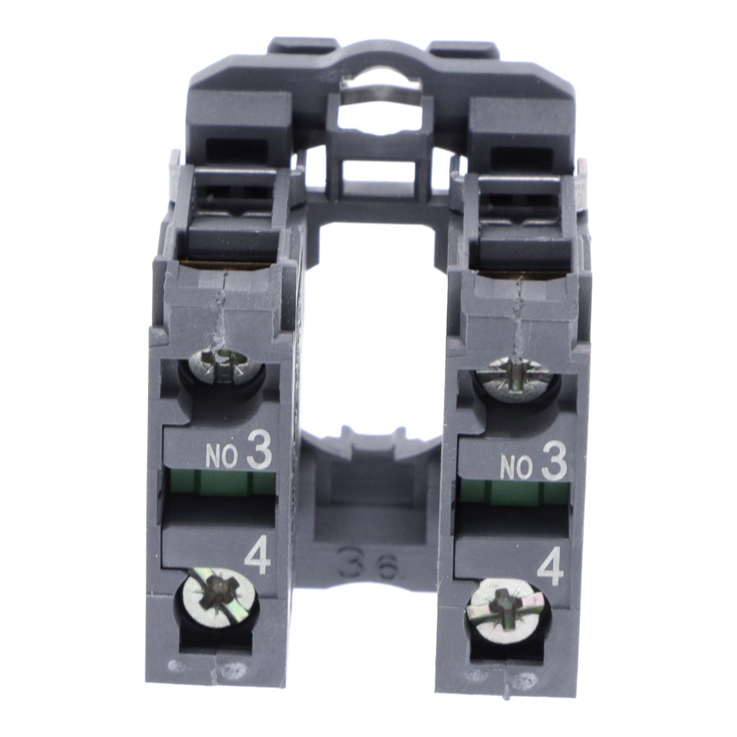 Picture of Single contact block with body fixing collar, Harmony XB5, plastic, screw clamp terminal, 2NO