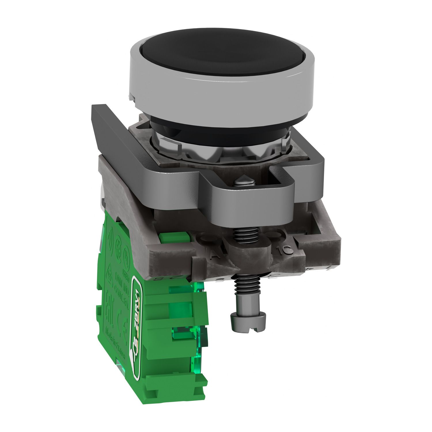 Picture of Wireless and batteryless transmitter, Harmony XB5R, push button, metal, black, 22mm, spring return