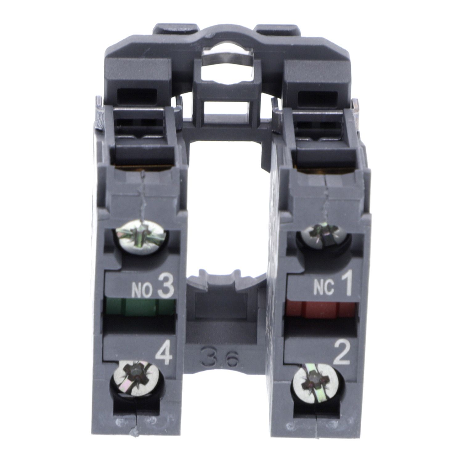 Picture of Single contact block with body fixing collar, Harmony XB5, plastic, screw clamp terminal, 1NO+1NC