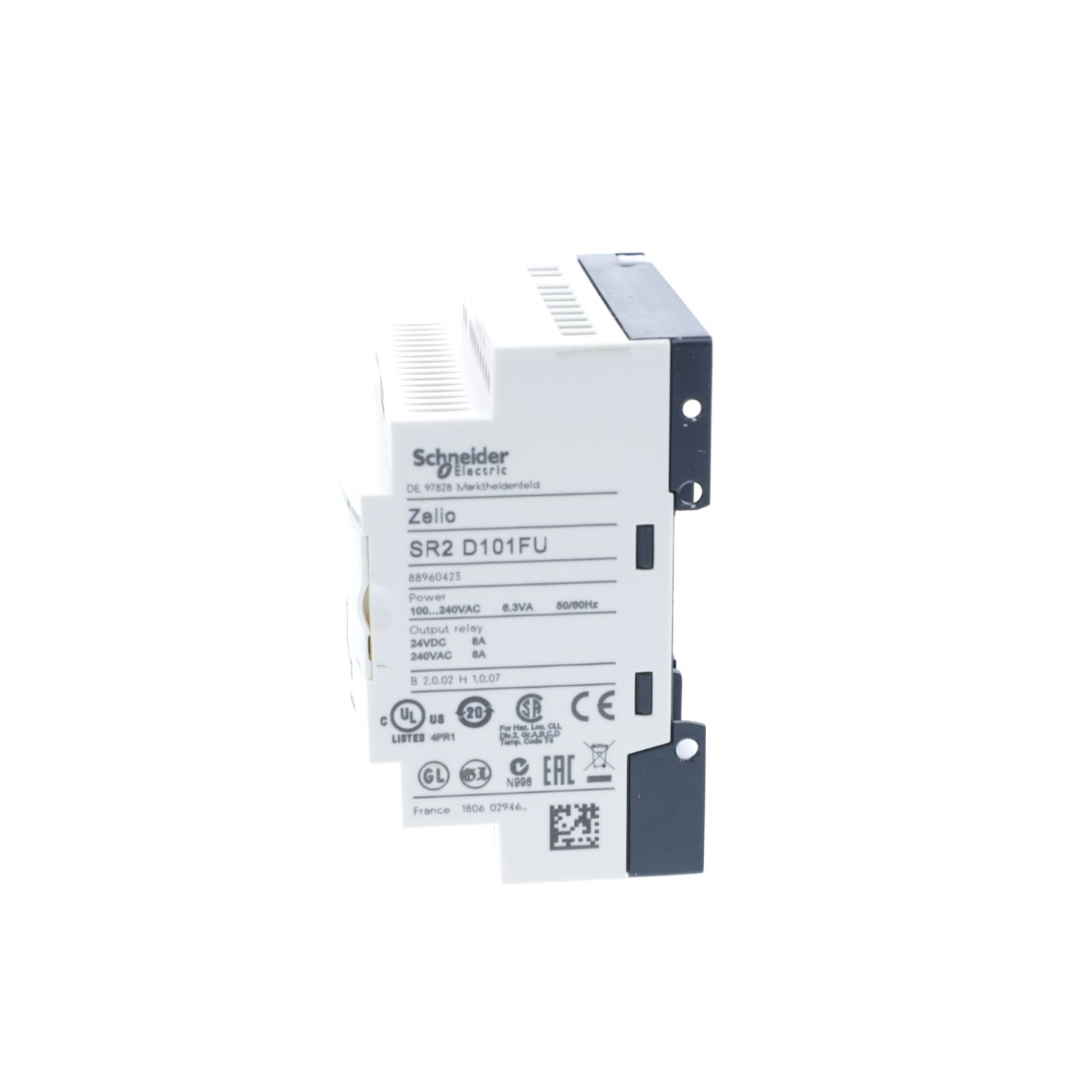 Picture of compact smart relay, Zelio Logic SR2 SR3, 10 IO, 100 to 240V AC, no clock, no display