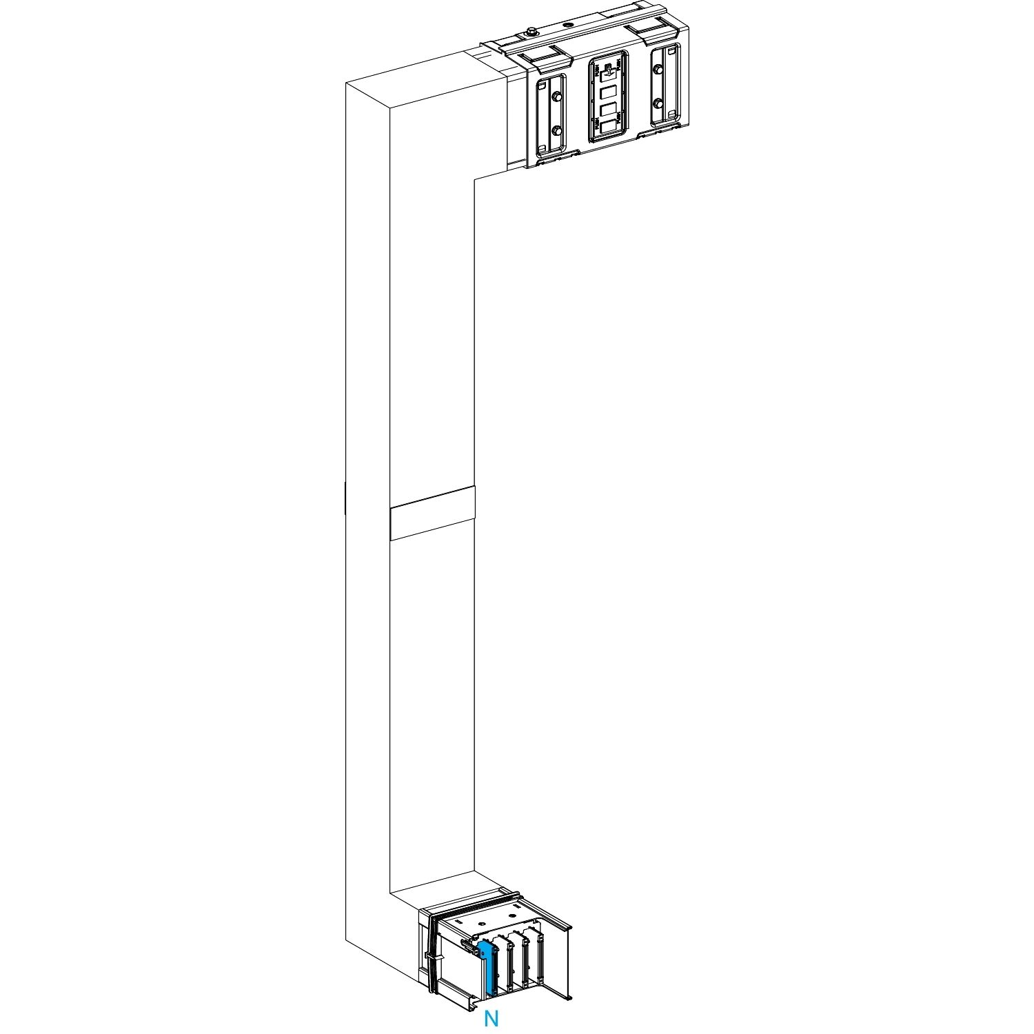 Picture of Multiple, Canalis KSA630, aluminium, 500/630A, side B made to measure, fire barrier, downward then turns left, RAL9001