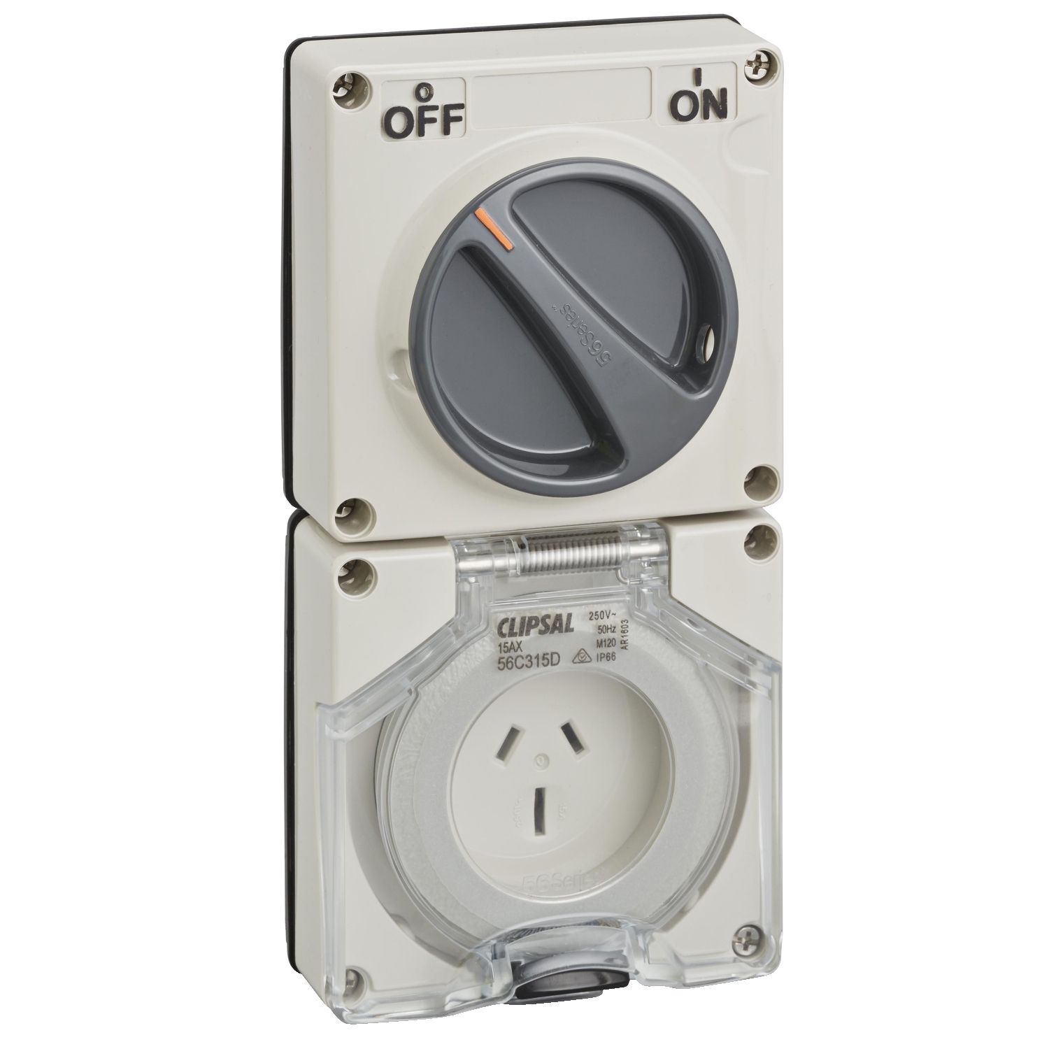 Picture of Switched Socket, Clipsal - 56 Series, Surface Ip56 Double Pole 3 PIN Less Enclosure