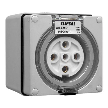 Picture of Surface Socket, Clipsal - 56 Series, IP66, 500V 40A - 5 Round Pins