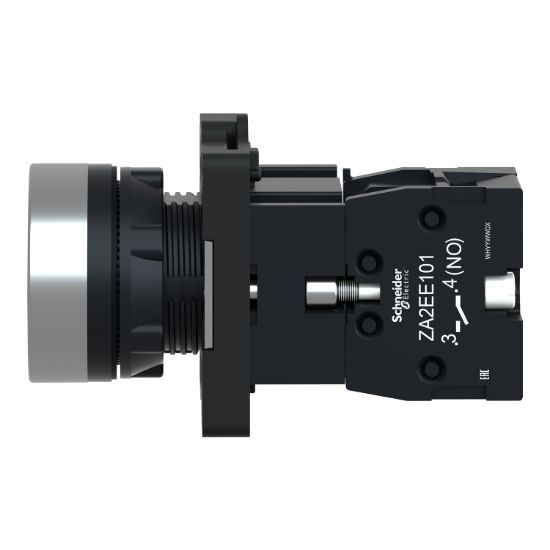 Picture of Complete push button, Easy Harmony XA2, plastic, flush, yellow, 22mm, push push, unmarked, 1NO