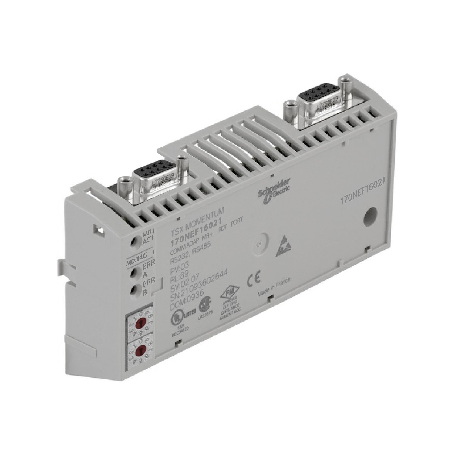 Picture of Communication adaptor, Modicon Momentum automation platform, Modbus Plus, 1Mbit/s transmission rate, tap off cable