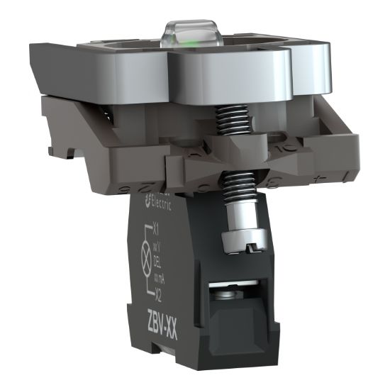 Picture of Light block with body fixing collar, Harmony XB4, metal, red, integral LED, 24V AC DC