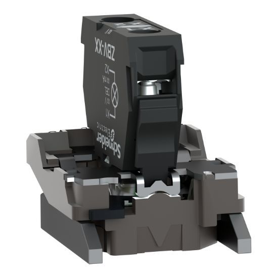 Picture of Light block with body fixing collar, Harmony XB4, metal, green, integral LED, 230â€¦240V AC