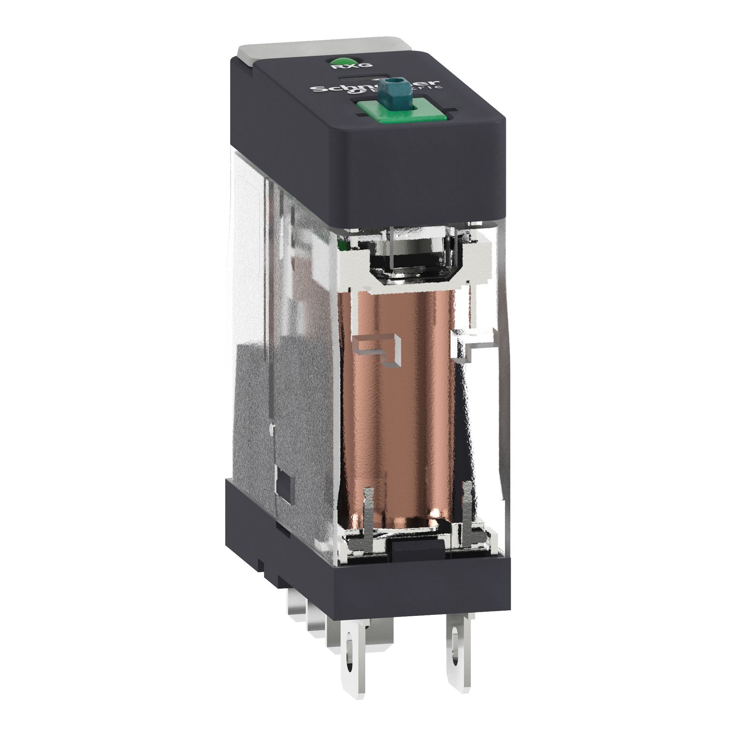 Picture of Interface plug in relay, Harmony Electromechanical Relays, 10A, 1CO, with LED, lockable test button, 24V DC