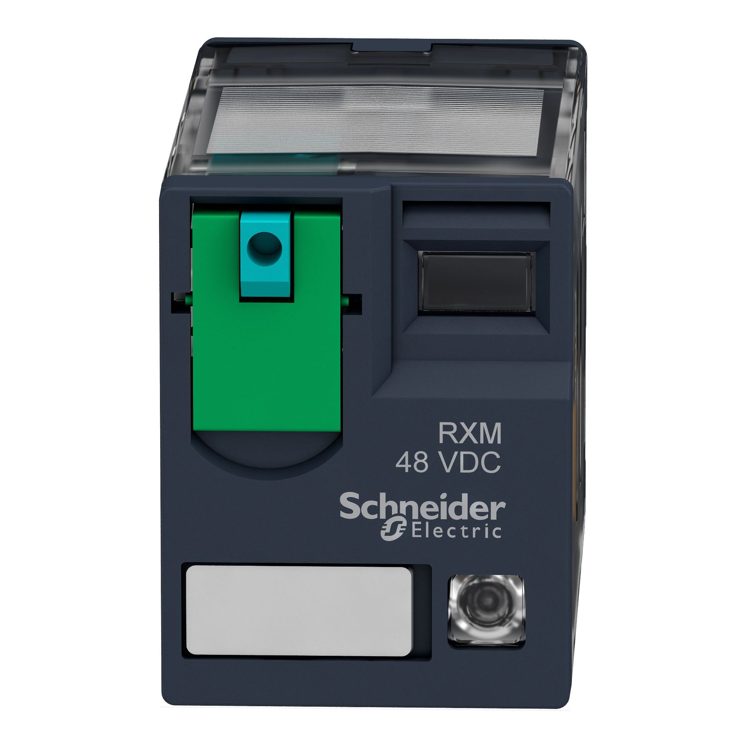 Picture of miniature plug in relay, Harmony Electromechanical Relays, 12A, 2CO, with LED, lockable test but to n, 48V DC