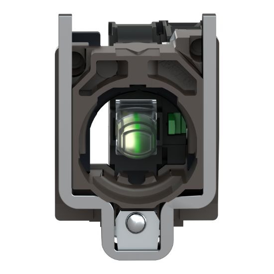 Picture of Light block with body fixing collar, Harmony XB4, metal, orange, integral LED, 110...120V AC, 1NO