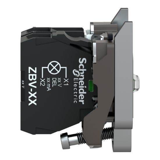 Picture of Light block with body fixing collar, Harmony XB4, metal, orange, integral LED, 110...120V AC, 1NO