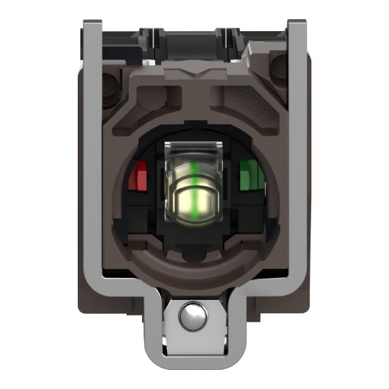 Picture of Complete body contact assembly and light block, Harmony XB4, metal, universal LED, body fixing collar, 1NO + 1NC, 110...120V AC