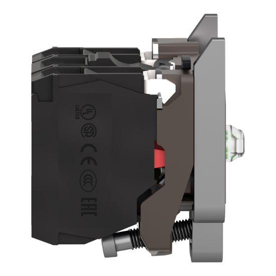 Picture of Complete body contact assembly and light block, Harmony XB4, metal, universal LED, body fixing collar, 1NO + 1NC, 110...120V AC