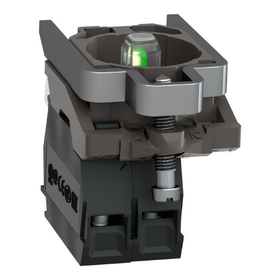 Picture of Light block with body fixing collar, Harmony XB4, metal, red, integral LED, 230…240V AC, 1NC