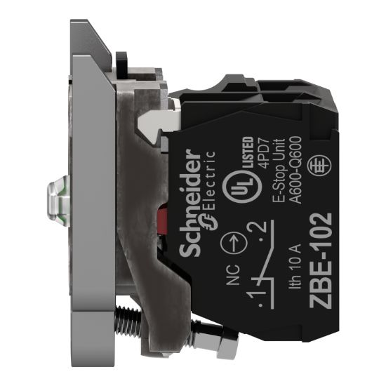 Picture of Complete body/contact assembly and light block, Harmony XB4, universal LED, body/fixing collar, 1NC, 230...240V