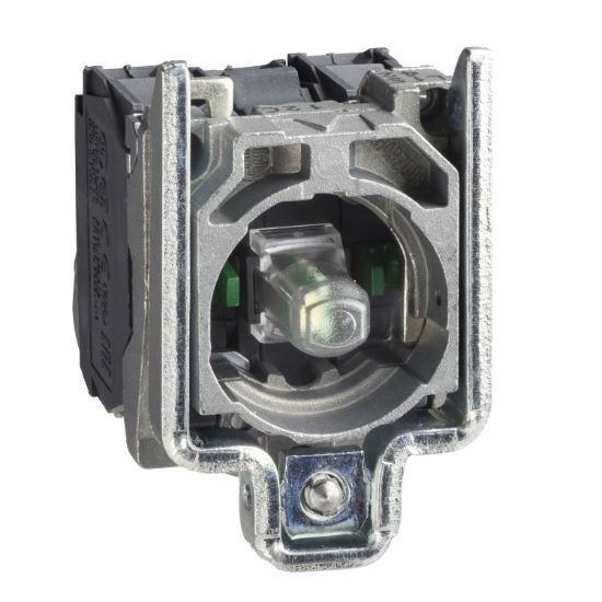 Picture of Light block with body fixing collar, Harmony XB4, metal, green, integral LED, 230…240V AC, 2NO
