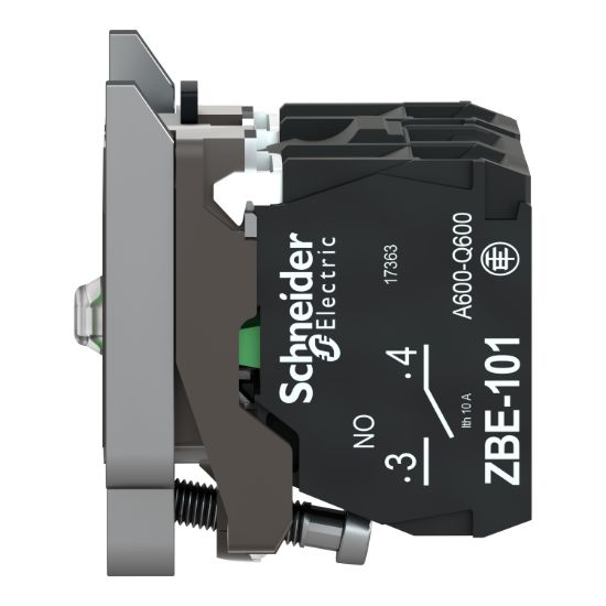 Picture of Light block with body fixing collar, Harmony XB4, metal, red, integral LED, 230…240V AC, 1NO+1NC