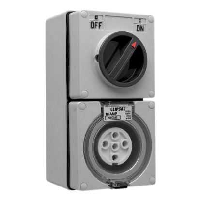 Picture of Switched Socket Outlet, Clipsal - 56 Series, 500V, 10A, 5 Round PIN, IP66, 3 Pole