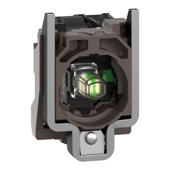 Picture of Complete body/contact assembly and light block, Harmony XB4, metal, universal LED, body/fixing collar, 1NO, 24V AC DC