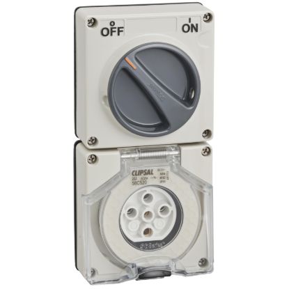 Picture of Switched Socket, Clipsal - 56 Series, Surface IP66 5 PIN 20A Less Enclosure